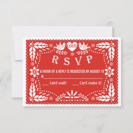 Papel picado liebt Vögel Rote Hochzeit RSVP Antwor (Vorderseite)