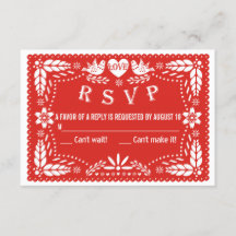Papel picado liebt Vögel Rote Hochzeit RSVP Antwor