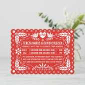 Papel Picado liebt Vögel Rote mexikanische Fiesta  Einladung (Stehend Vorderseite)