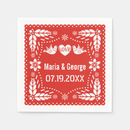 Papel picado liebt Vögel Rotes Hochzeitsfiesta Serviette