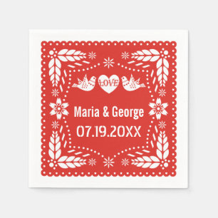 Papel picado liebt Vögel Rotes Hochzeitsfiesta Serviette