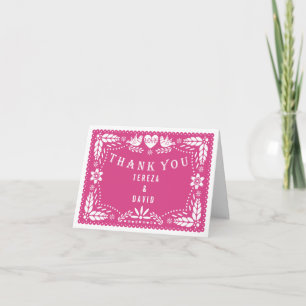 Papel picado love birds pink wedding Thank You Dankeskarte
