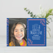 Papel Picado Mexican Birthday Fiesta Floral Foto Einladung (Stehend Vorderseite)