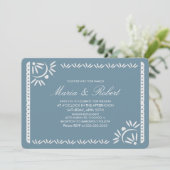Papel Picado Mexican Botanical Wedding Blush Blue Einladung (Stehend Vorderseite)