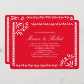 Papel Picado Mexican Botanical Wedding Red Kraft Einladung (Vorne/Hinten)