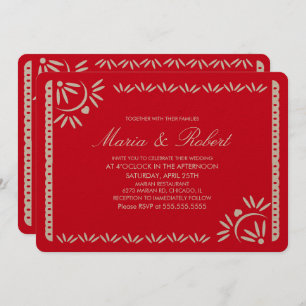 Papel Picado Mexican Botanical Wedding Red Kraft Einladung