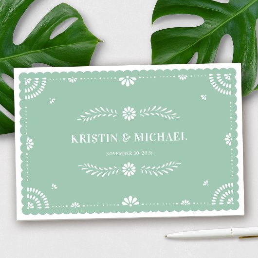 Papel Picado Mexican Wedding Guestbook, Sage Green Gästebuch