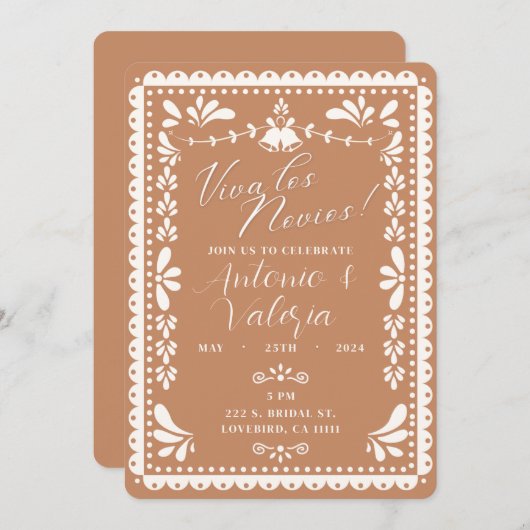 Papel Picado Mexikanischer Polterabend Viva Los No Einladung (Vorne/Hinten)