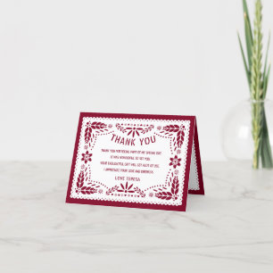 Papel picado Mexikanisches Pburgund Rot QUINCEAÑER Dankeskarte