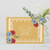Papel Picado Mexiko Botanische Blumenfiesta Gelb Einladung (Stehend Vorderseite)