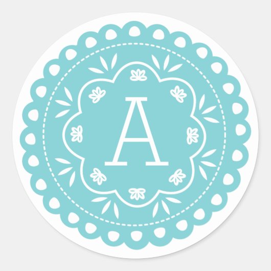 Papel Picado Monogram Stickers - Blau (Vorderseite)