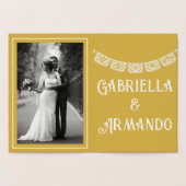 Papel Picado Mustard Yellow & White Wedding Foil Folienkarte (Innenseite)