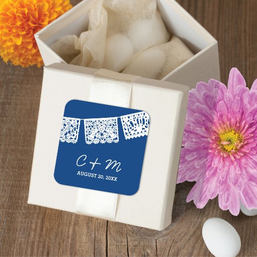 Papel Picado Navy Blue | GASTGESCHENK HOCHZEIT Quadratischer Aufkleber