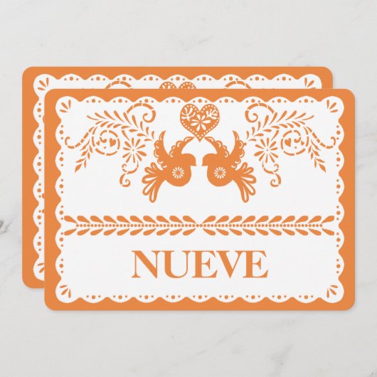 Papel Picado Nueve Nine Tischnummer Orange Fiesta (Vorne/Hinten)