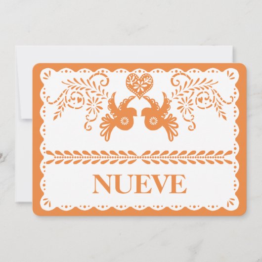 Papel Picado Nueve Nine Tischnummer Orange Fiesta (Vorderseite)