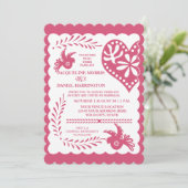 Papel Picado Pink Orange Fiesta Wedding Banner Einladung (Stehend Vorderseite)