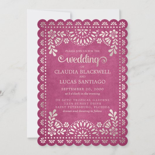 Papel Picado Pink Wedding Einladung (Vorderseite)