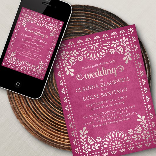 Papel Picado Pink Wedding Einladung