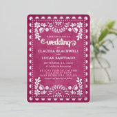Papel Picado Pink Wedding Folieneinladung (Stehend vorne)