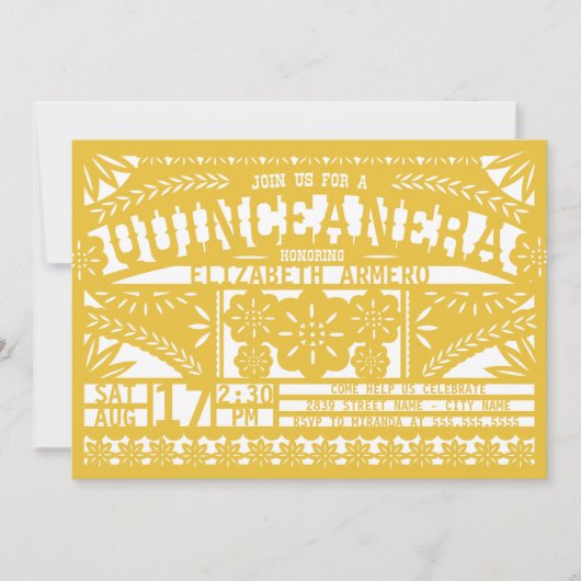 Papel Picado Quinceañera Einladung (Vorderseite)