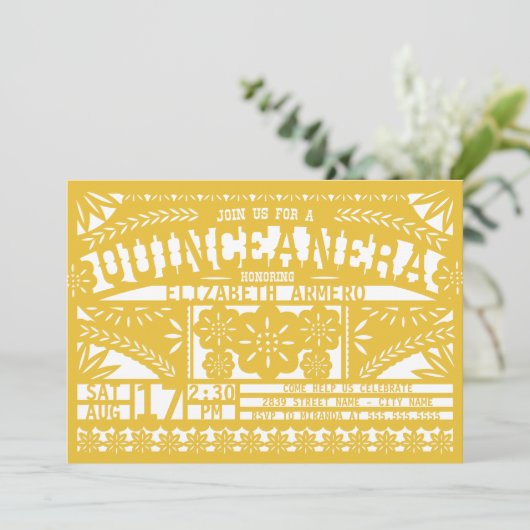 Papel Picado Quinceañera Einladung (Stehend Vorderseite)