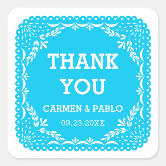 Papel Picado Rosa und Lila Gastgeschenk Hochzeit P Quadratischer Aufkleber (Vorderseite)