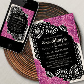 Papel Picado Rose Pink Black Wedding Einladung