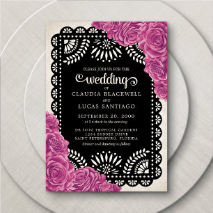 Papel Picado Rose Pink Black Wedding Einladung