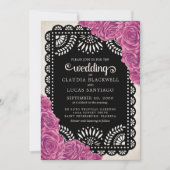 Papel Picado Rose Pink Black Wedding Einladung (Vorderseite)