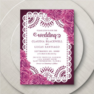 Papel Picado Rose Pink Burgundy Wedding Einladung