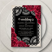 Papel Picado Rose Red Black Wedding Einladung