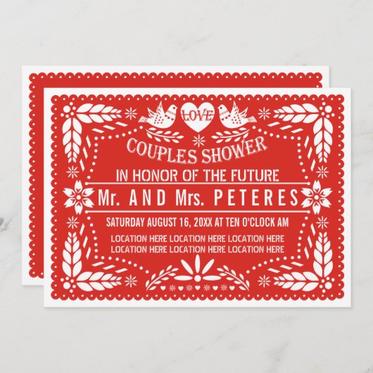 Papel Picado Rote Hochzeitsdusche Einladung (Vorne/Hinten)