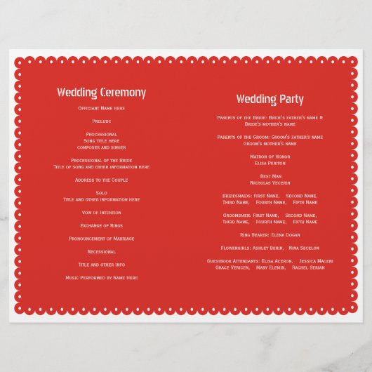 Papel Picado Rotes Hochzeitsprogramm (Rückseite)