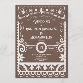 Papel Picado Rustic Brown & White Wedding  Einladung