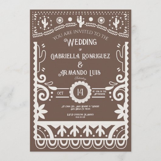 Papel Picado Rustic Brown & White Wedding  Einladung (Vorderseite)