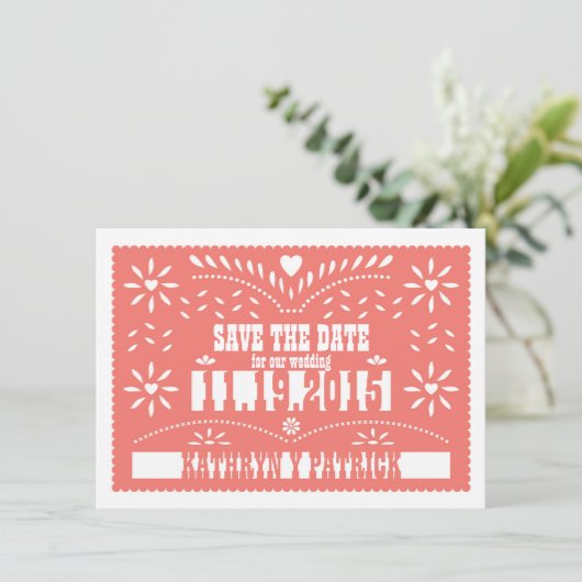 Papel Picado Save the Date Hochzeitsankündigung Einladung (Stehend Vorderseite)