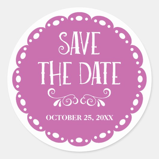 Papel Picado Save the Date Lilac Fiesta Wedding Runder Aufkleber (Vorderseite)