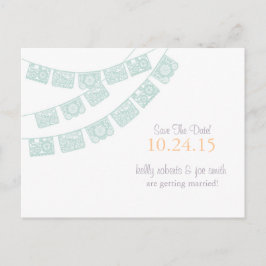 Papel Picado Save the Date Minzgrün Ankündigungspostkarte