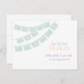 Papel Picado Save the Date Minzgrün Ankündigungspostkarte (Vorne/Hinten)