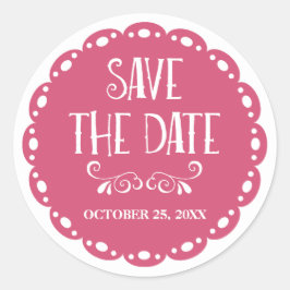 Papel Picado Save the Date Orange Fiesta Wedding Runder Aufkleber