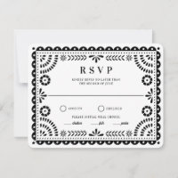 Papel Picado Schwarz-weiß | RSVP-Karte für Hochzei