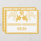 Papel Picado Seis Six Tischnummer Gold Fiesta (Vorne/Hinten)