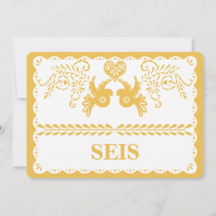 Papel Picado Seis Six Tischnummer Gold Fiesta