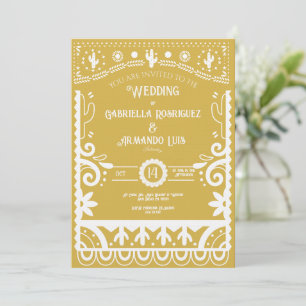 Papel Picado Senfgelb & Weiße Hochzeit Einladung