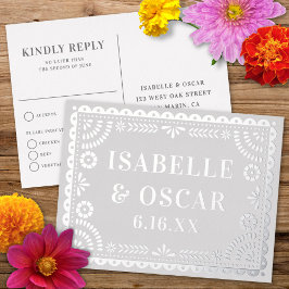 Papel Picado Silver Foil Wedding Reply RSVP Card  Folien Feiertagspostkarte