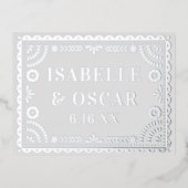 Papel Picado Silver Wedding Save The Date Card Folien Feiertagspostkarte (Vorderseite)