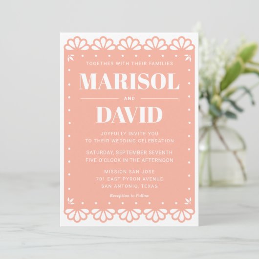 Papel Picado Stil Hochzeit Einladung mit Tauben (Stehend Vorderseite)