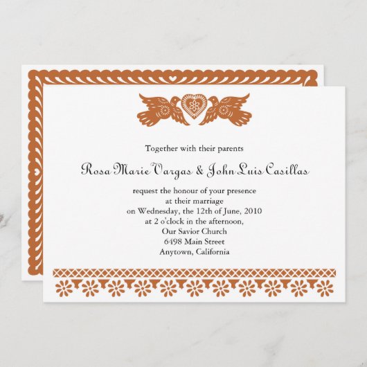 Papel Picado Style Love Birds Einladung (Vorne/Hinten)