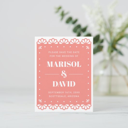 Papel Picado Style Save the Date Card (Stehend Vorderseite)