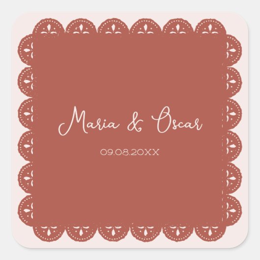 Papel Picado Terracotta Quadratischer Aufkleber (Vorderseite)